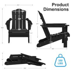 JEAREY HDPE Folding Adirondack Chair Set of 4 Set of 4 Stackable Black HDPE Frame Stationary Adirondack Chair with Slat Seat