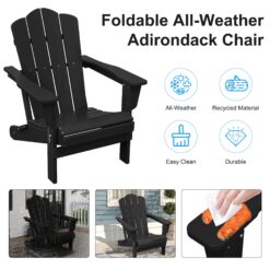 JEAREY HDPE Folding Adirondack Chair Set of 4 Set of 4 Stackable Black HDPE Frame Stationary Adirondack Chair with Slat Seat