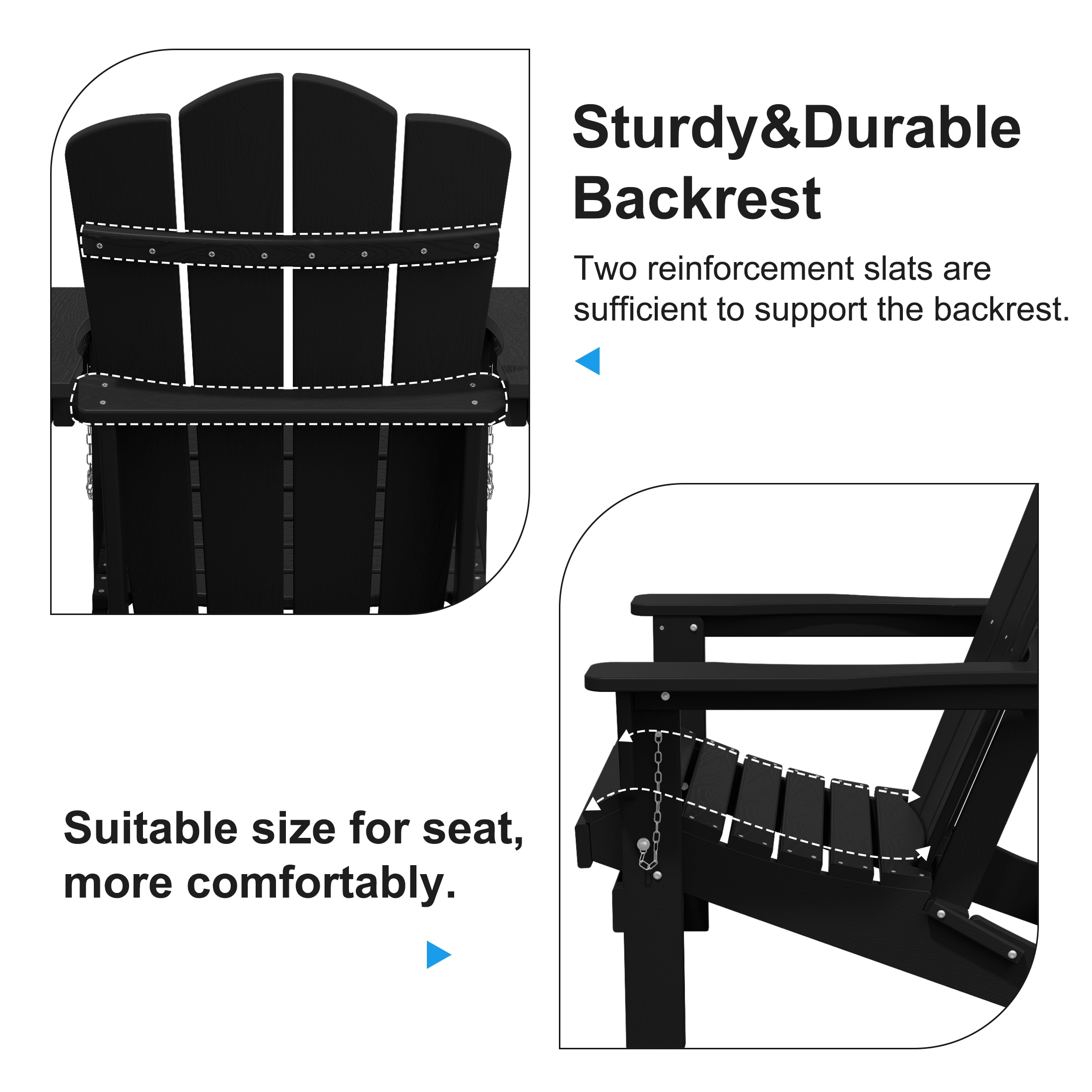 JEAREY HDPE Folding Adirondack Chair Set of 4 Set of 4 Stackable Black HDPE Frame Stationary Adirondack Chair with Slat Seat