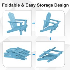 JEAREY HDPE Folding Adirondack Chair Set of 4 Set of 4 Stackable Light Blue HDPE Frame Stationary Adirondack Chair with Slat Seat