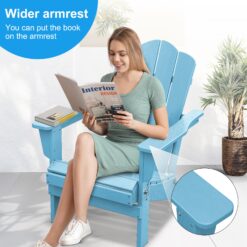JEAREY HDPE Folding Adirondack Chair Set of 4 Set of 4 Stackable Light Blue HDPE Frame Stationary Adirondack Chair with Slat Seat