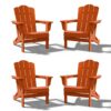 JEAREY HDPE Folding Adirondack Chair Set of 4 Set of 4 Stackable Orange HDPE Frame Stationary Adirondack Chair with Slat Seat