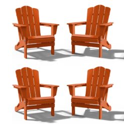 JEAREY HDPE Folding Adirondack Chair Set of 4 Set of 4 Stackable Orange HDPE Frame Stationary Adirondack Chair with Slat Seat
