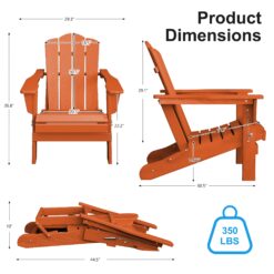 JEAREY HDPE Folding Adirondack Chair Set of 4 Set of 4 Stackable Orange HDPE Frame Stationary Adirondack Chair with Slat Seat