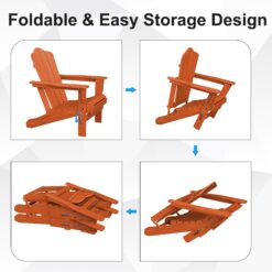 JEAREY HDPE Folding Adirondack Chair Set of 4 Set of 4 Stackable Orange HDPE Frame Stationary Adirondack Chair with Slat Seat