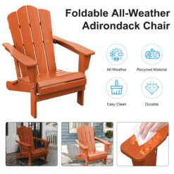 JEAREY HDPE Folding Adirondack Chair Set of 4 Set of 4 Stackable Orange HDPE Frame Stationary Adirondack Chair with Slat Seat