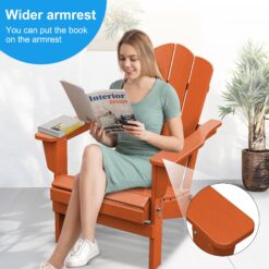 JEAREY HDPE Folding Adirondack Chair Set of 4 Set of 4 Stackable Orange HDPE Frame Stationary Adirondack Chair with Slat Seat