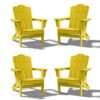 JEAREY HDPE Folding Adirondack Chair Set of 4 Set of 4 Stackable Yellow HDPE Frame Stationary Adirondack Chair with Slat Seat