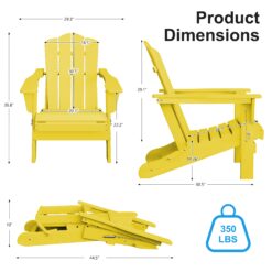 JEAREY HDPE Folding Adirondack Chair Set of 4 Set of 4 Stackable Yellow HDPE Frame Stationary Adirondack Chair with Slat Seat
