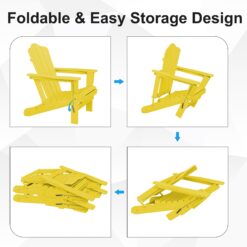 JEAREY HDPE Folding Adirondack Chair Set of 4 Set of 4 Stackable Yellow HDPE Frame Stationary Adirondack Chair with Slat Seat