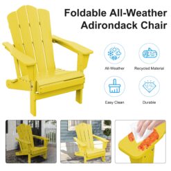 JEAREY HDPE Folding Adirondack Chair Set of 4 Set of 4 Stackable Yellow HDPE Frame Stationary Adirondack Chair with Slat Seat