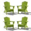 JEAREY HDPE Folding Adirondack Chair Set of 4 Set of 4 Stackable Apple Green HDPE Frame Stationary Adirondack Chair with Slat Seat