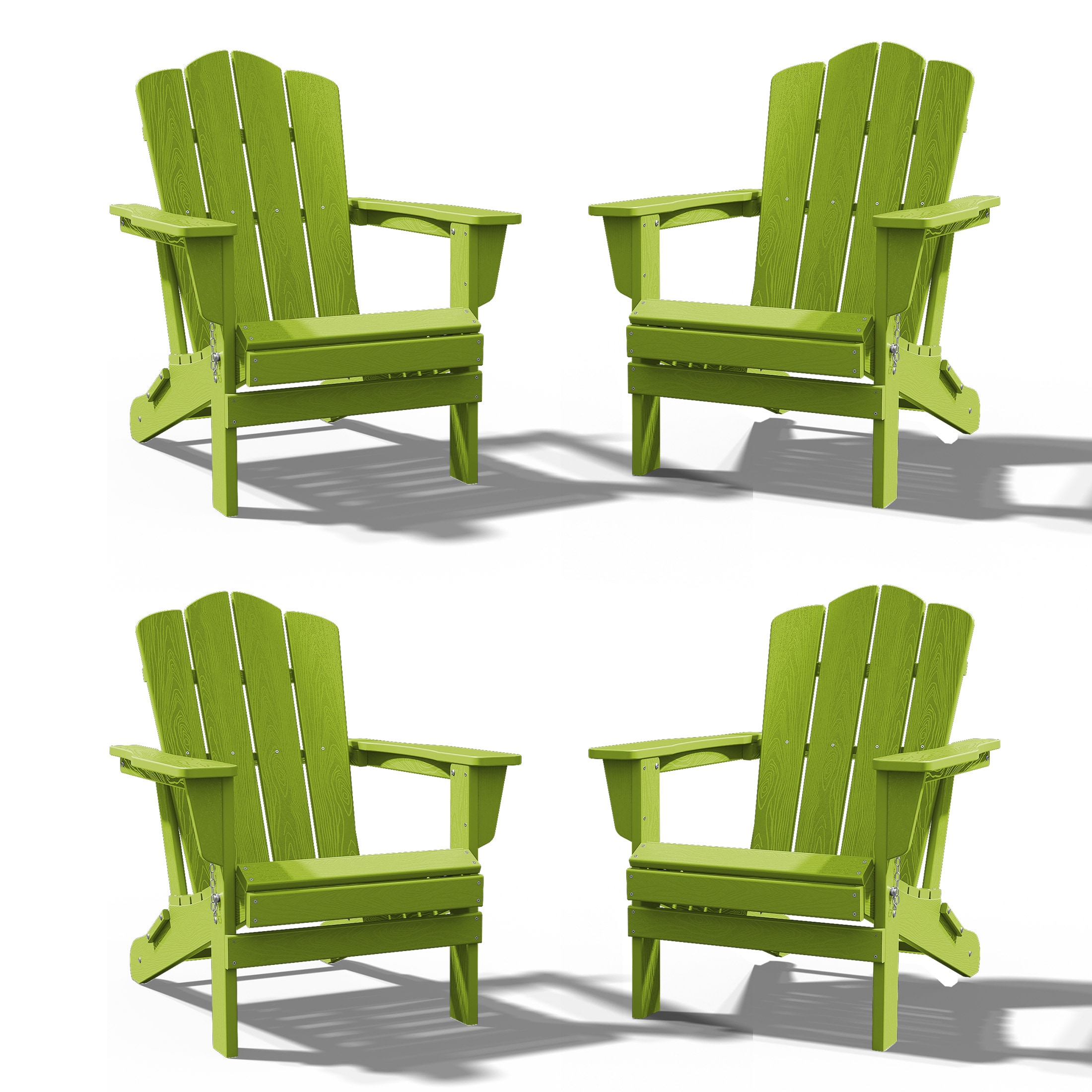 JEAREY HDPE Folding Adirondack Chair Set of 4 Set of 4 Stackable Apple Green HDPE Frame Stationary Adirondack Chair with Slat Seat