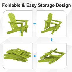 JEAREY HDPE Folding Adirondack Chair Set of 4 Set of 4 Stackable Apple Green HDPE Frame Stationary Adirondack Chair with Slat Seat