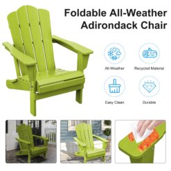 JEAREY HDPE Folding Adirondack Chair Set of 4 Set of 4 Stackable Apple Green HDPE Frame Stationary Adirondack Chair with Slat Seat
