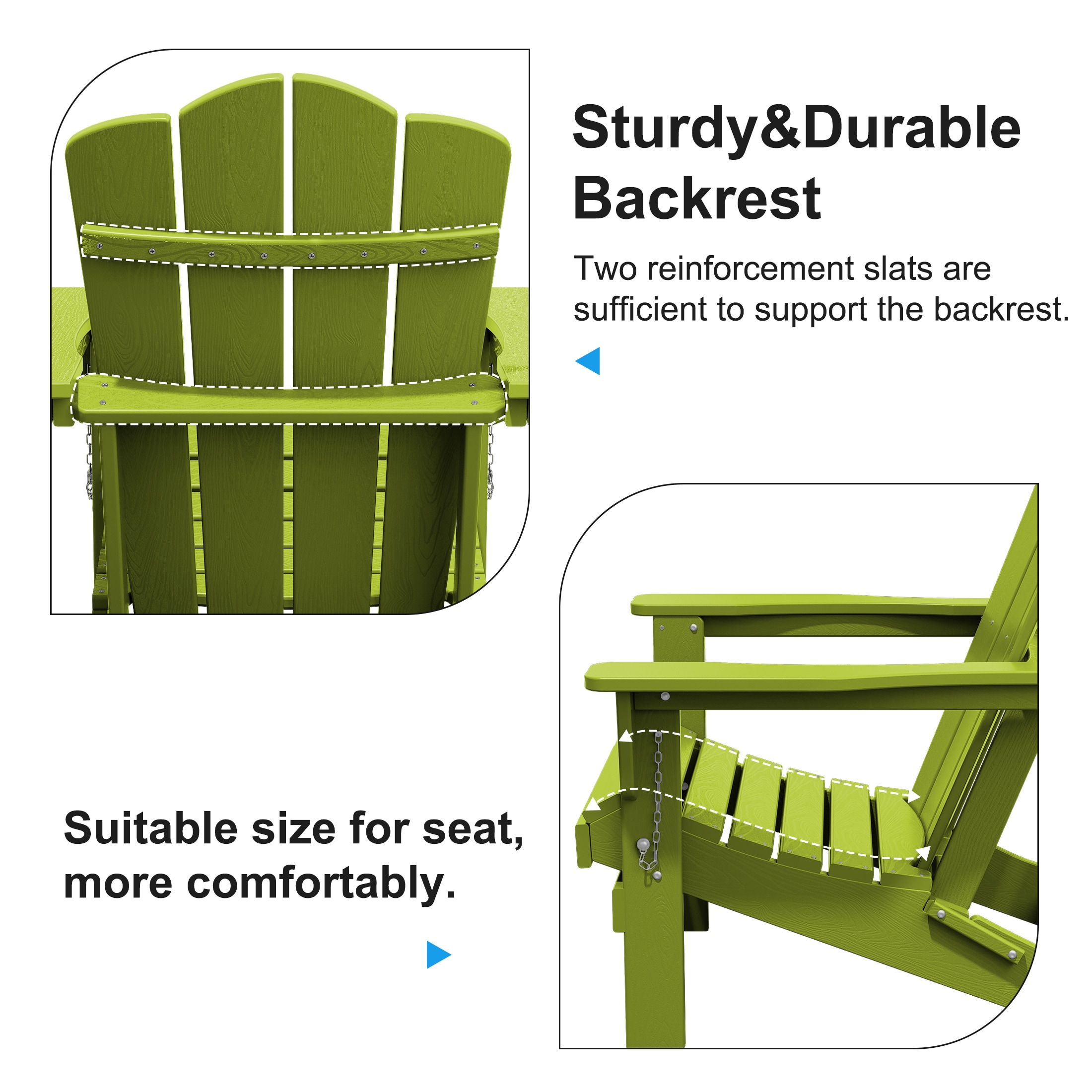JEAREY HDPE Folding Adirondack Chair Set of 4 Set of 4 Stackable Apple Green HDPE Frame Stationary Adirondack Chair with Slat Seat