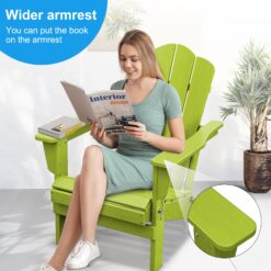 JEAREY HDPE Folding Adirondack Chair Set of 4 Set of 4 Stackable Apple Green HDPE Frame Stationary Adirondack Chair with Slat Seat