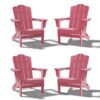 JEAREY HDPE Folding Adirondack Chair Set of 4 Set of 4 Stackable Pink HDPE Frame Stationary Adirondack Chair with Slat Seat