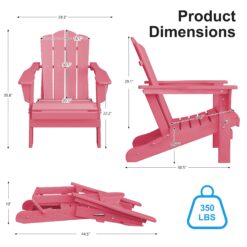 JEAREY HDPE Folding Adirondack Chair Set of 4 Set of 4 Stackable Pink HDPE Frame Stationary Adirondack Chair with Slat Seat