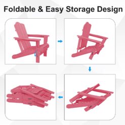 JEAREY HDPE Folding Adirondack Chair Set of 4 Set of 4 Stackable Pink HDPE Frame Stationary Adirondack Chair with Slat Seat