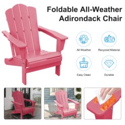 JEAREY HDPE Folding Adirondack Chair Set of 4 Set of 4 Stackable Pink HDPE Frame Stationary Adirondack Chair with Slat Seat