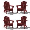 JEAREY HDPE Folding Adirondack Chair Set of 4 Set of 4 Stackable Dark Red HDPE Frame Stationary Adirondack Chair with Slat Seat