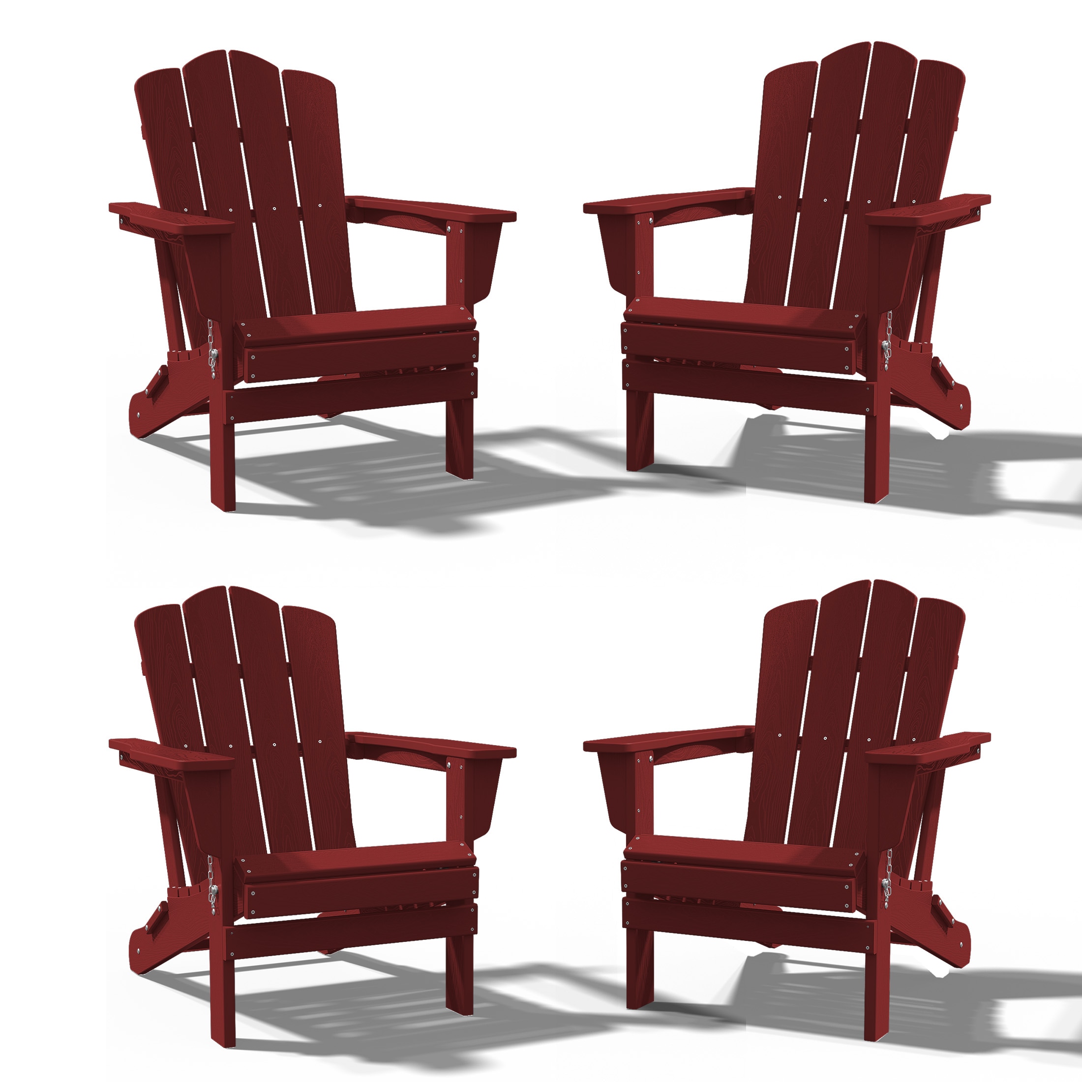 JEAREY HDPE Folding Adirondack Chair Set of 4 Set of 4 Stackable Dark Red HDPE Frame Stationary Adirondack Chair with Slat Seat
