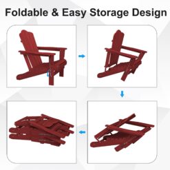 JEAREY HDPE Folding Adirondack Chair Set of 4 Set of 4 Stackable Dark Red HDPE Frame Stationary Adirondack Chair with Slat Seat