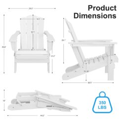 JEAREY HDPE Folding Adirondack Chair Set of 4 Set of 4 Stackable White HDPE Frame Stationary Adirondack Chair with Slat Seat