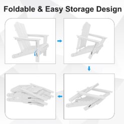 JEAREY HDPE Folding Adirondack Chair Set of 4 Set of 4 Stackable White HDPE Frame Stationary Adirondack Chair with Slat Seat