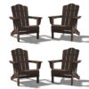 JEAREY HDPE Folding Adirondack Chair Set of 4 Set of 4 Stackable Coffee HDPE Frame Stationary Adirondack Chair with Slat Seat