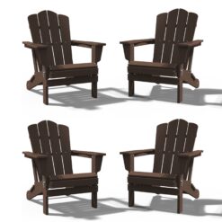 JEAREY HDPE Folding Adirondack Chair Set of 4 Set of 4 Stackable Coffee HDPE Frame Stationary Adirondack Chair with Slat Seat