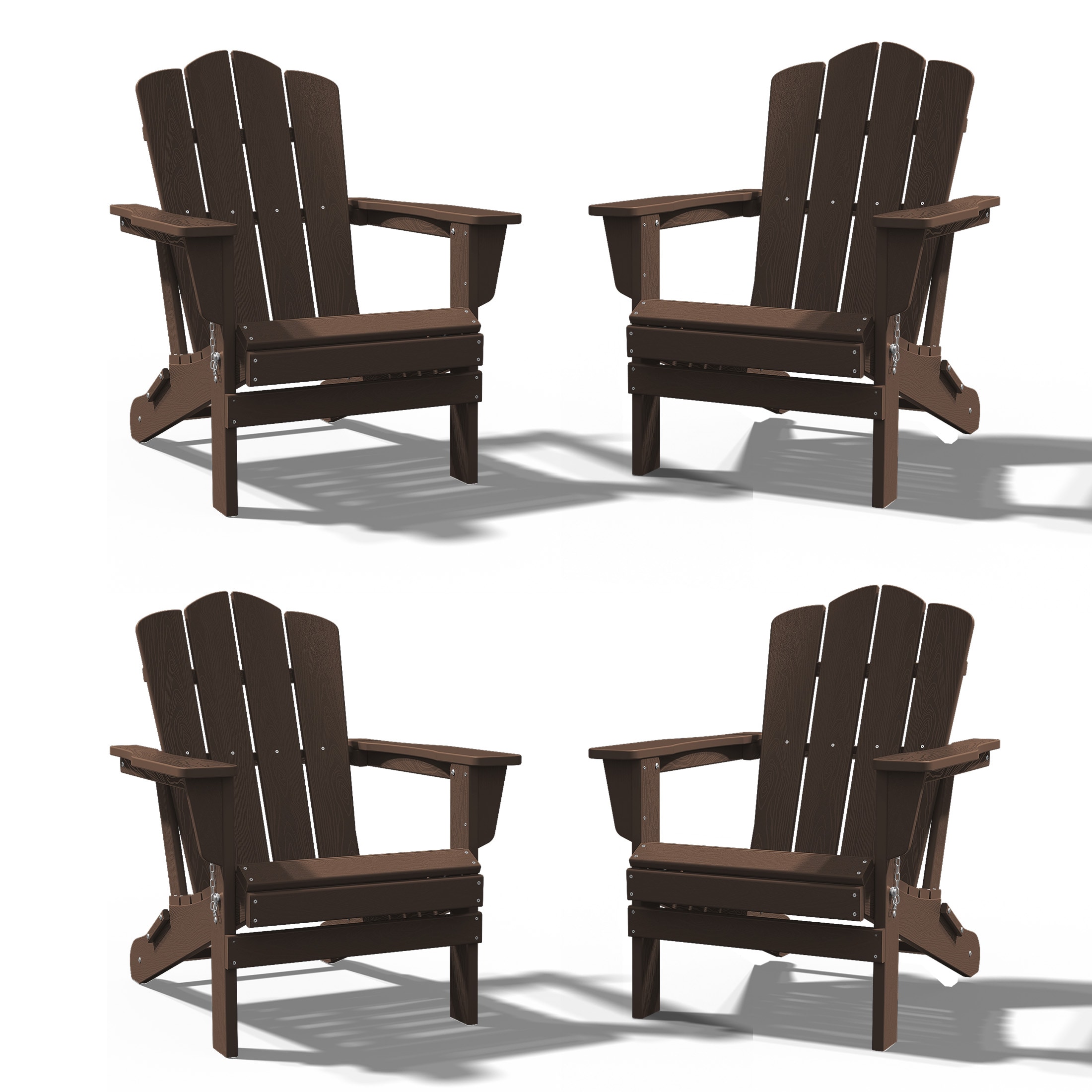 JEAREY HDPE Folding Adirondack Chair Set of 4 Set of 4 Stackable Coffee HDPE Frame Stationary Adirondack Chair with Slat Seat