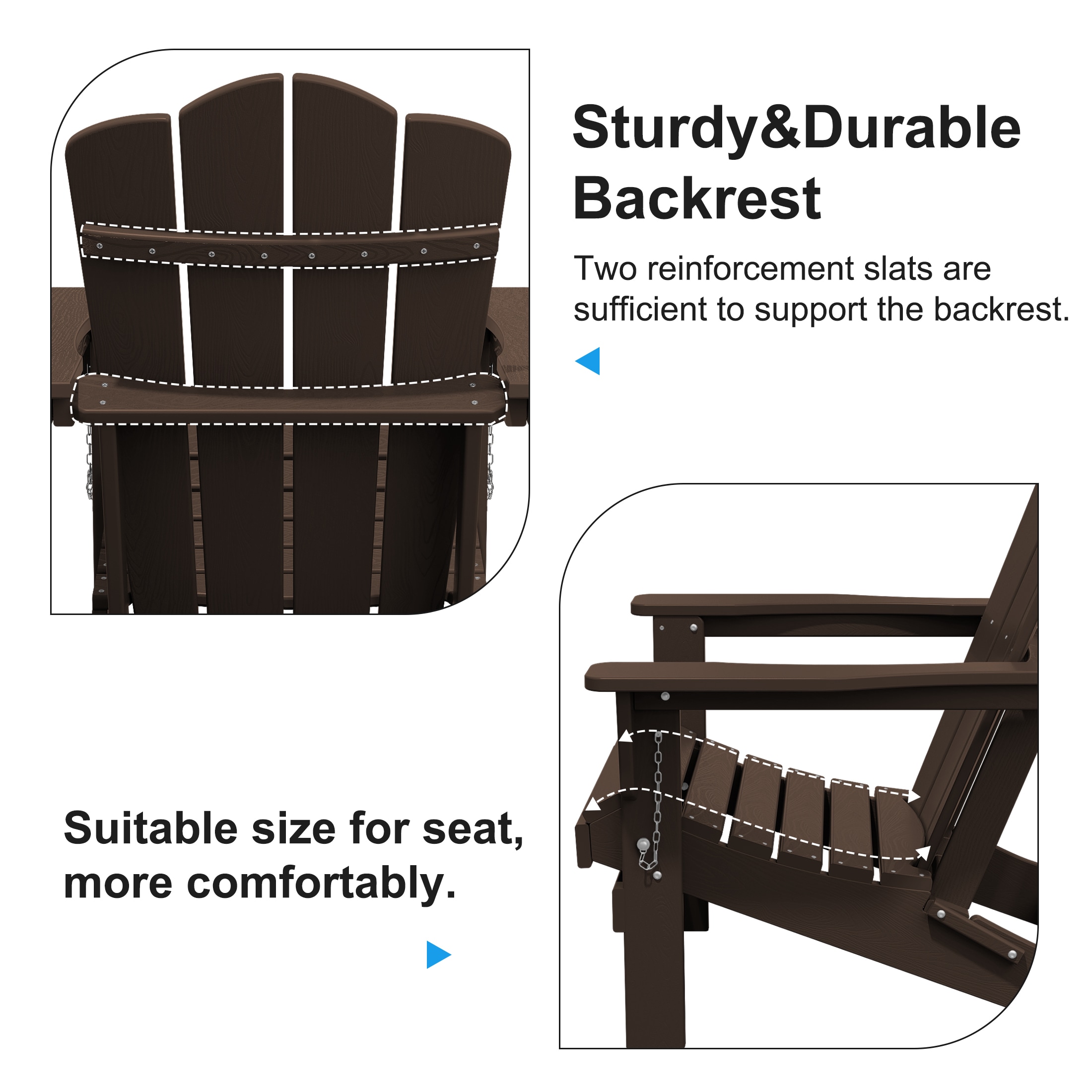 JEAREY HDPE Folding Adirondack Chair Set of 4 Set of 4 Stackable Coffee HDPE Frame Stationary Adirondack Chair with Slat Seat