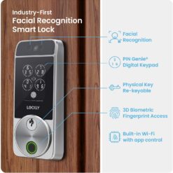 Lockly Visage Zeno Series Smart Lock, Facial Recognition & Fingerprint Keyless Entry Door Lock, Built-in Wi-Fi Deadbolt, Satin Nickle