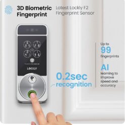 Lockly Visage Zeno Series Smart Lock, Facial Recognition & Fingerprint Keyless Entry Door Lock, Built-in Wi-Fi Deadbolt, Satin Nickle