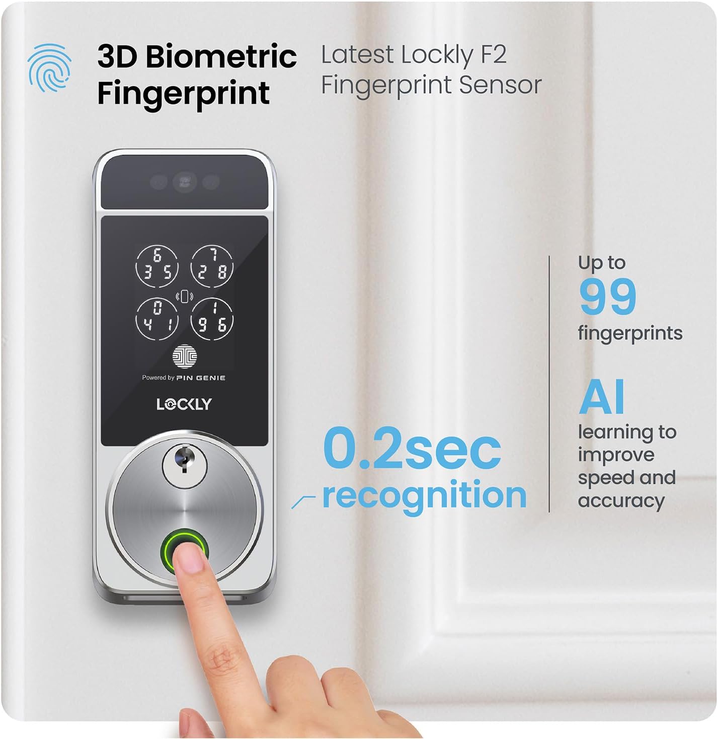 Lockly Visage Zeno Series Smart Lock, Facial Recognition & Fingerprint Keyless Entry Door Lock, Built-in Wi-Fi Deadbolt, Satin Nickle