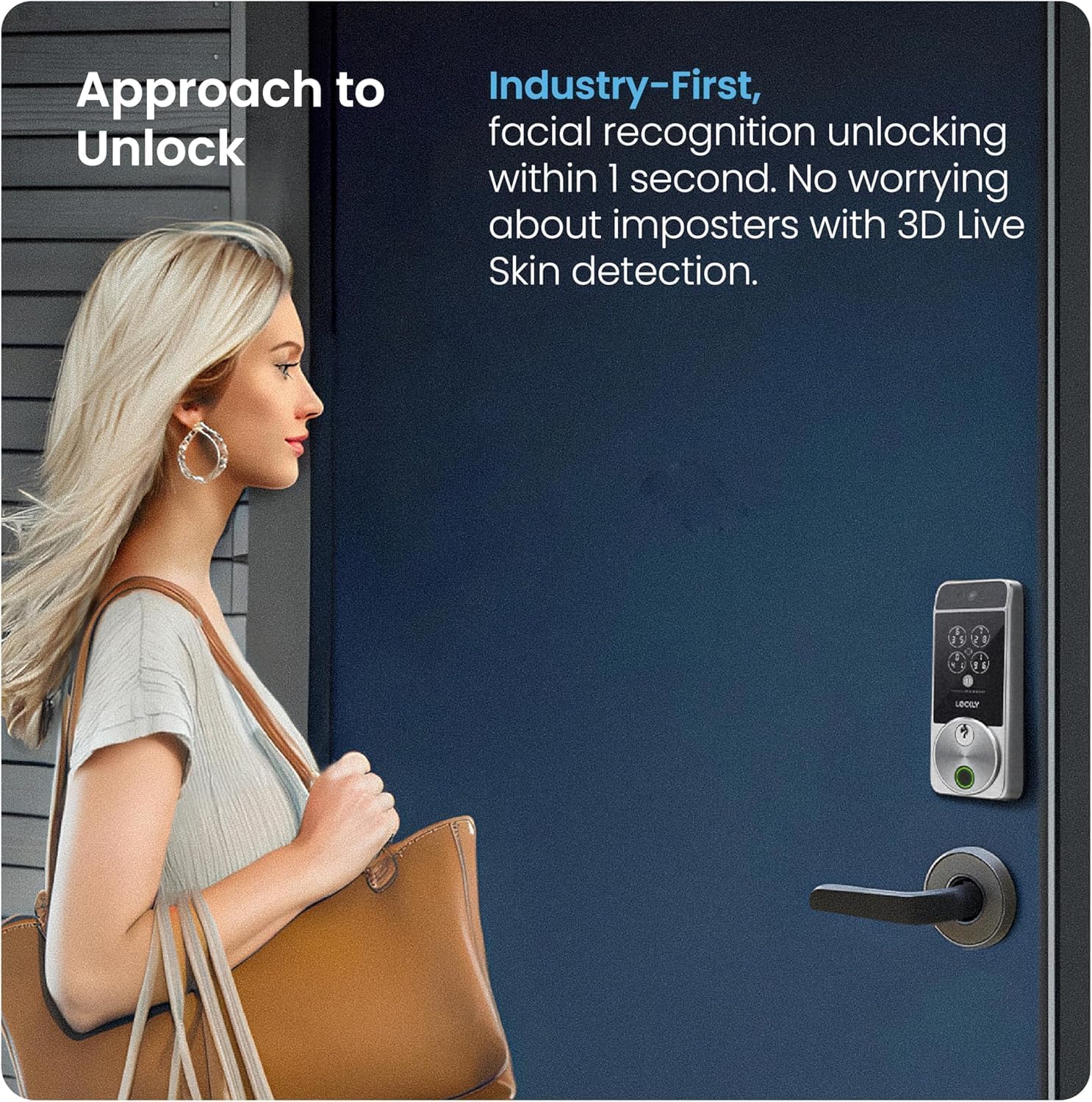 Lockly Visage Zeno Series Smart Lock, Facial Recognition & Fingerprint Keyless Entry Door Lock, Built-in Wi-Fi Deadbolt, Satin Nickle