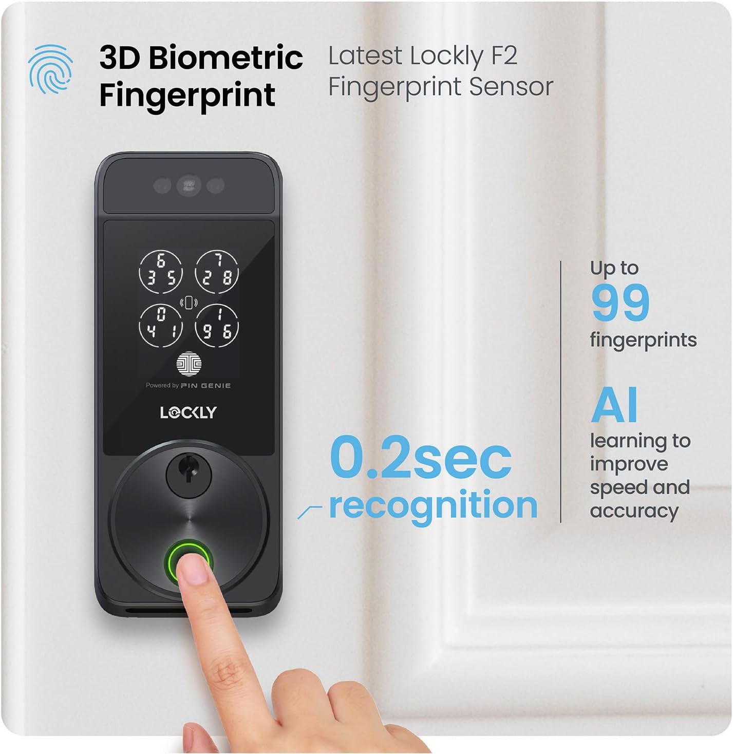 Lockly Visage Zeno Series Smart Lock, Facial Recognition & Fingerprint Keyless Entry Door Lock, Built-in Wi-Fi Deadbolt, Matte Black