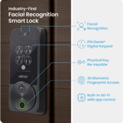 Lockly Visage Zeno Series Smart Lock, Facial Recognition & Fingerprint Keyless Entry Door Lock, Built-in Wi-Fi Deadbolt, Matte Black