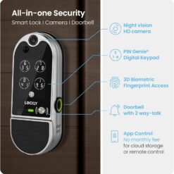 Lockly Vision Elite Video Smart Lock with Camera, Smart Wi-Fi Deadbolt, Satin Nickel