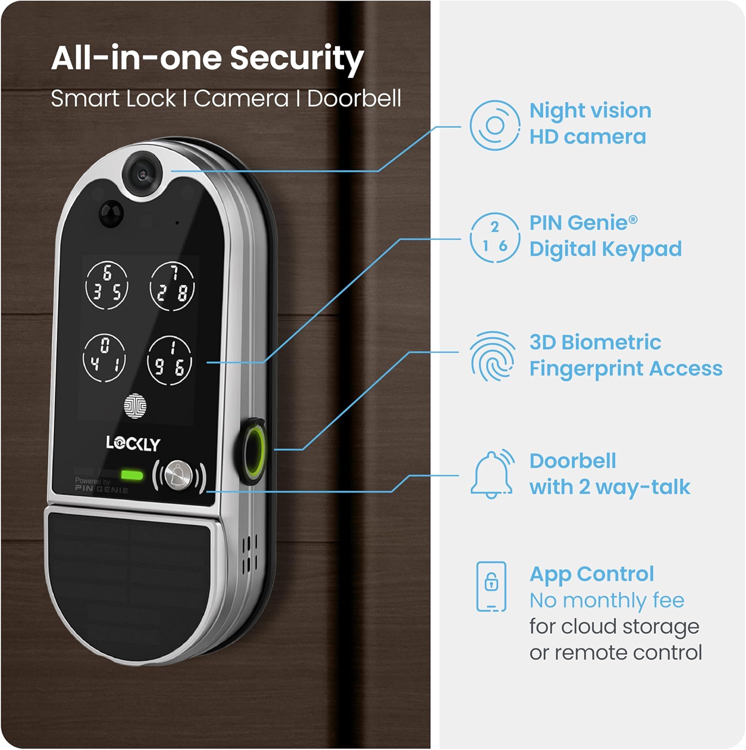 Lockly Vision Elite Video Smart Lock with Camera, Smart Wi-Fi Deadbolt, Satin Nickel