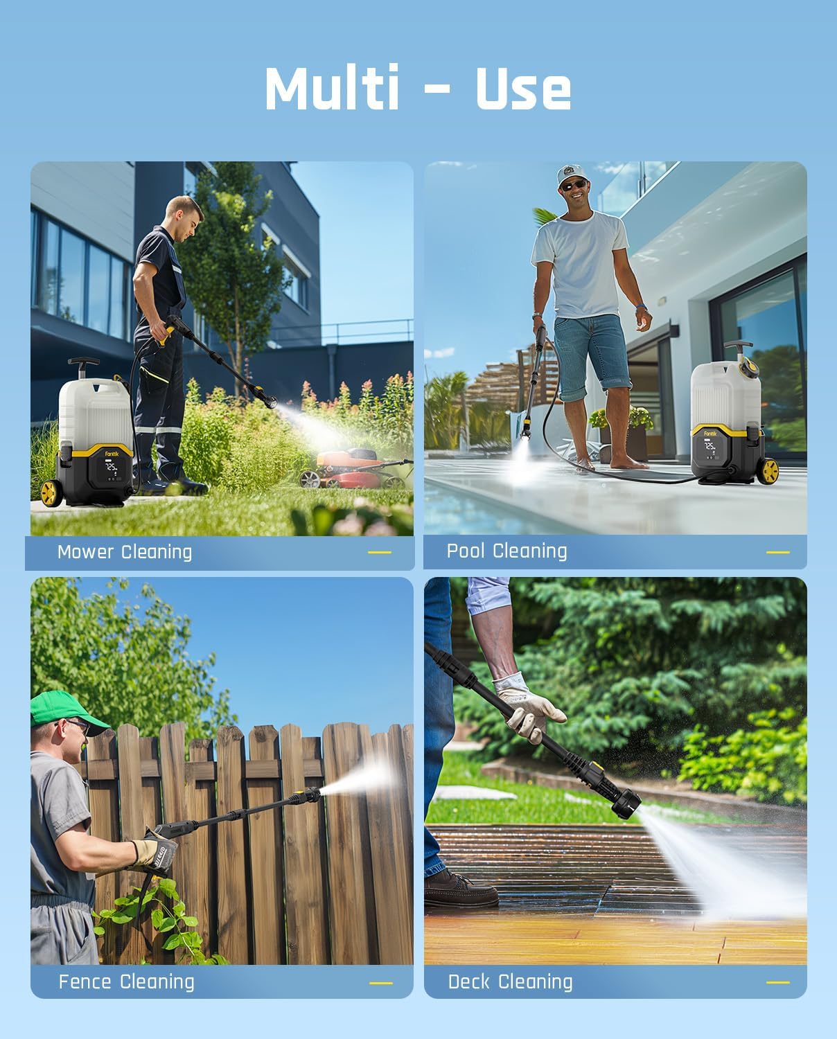 Fanttik NB8 Ultra Cordless Pressure Washer w/4.0 Gal Tank, Max 725PSI Electric Power Washer