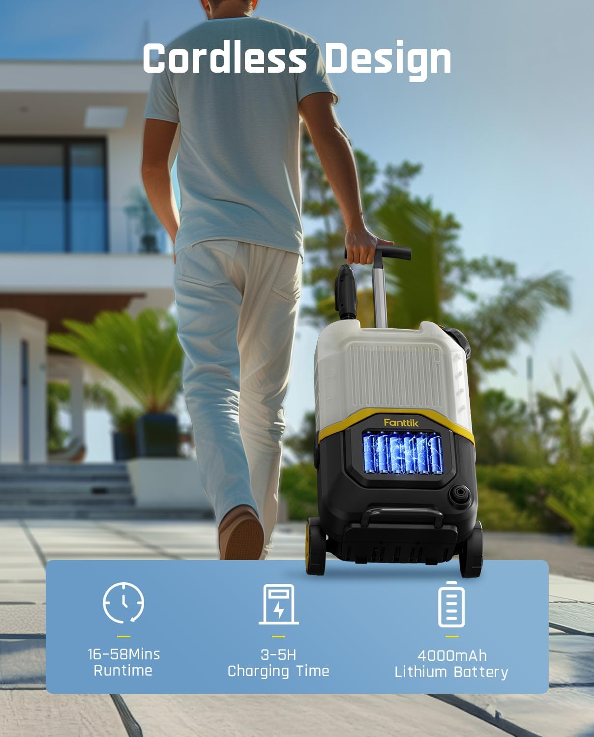 Fanttik NB8 Ultra Cordless Pressure Washer w/4.0 Gal Tank, Max 725PSI Electric Power Washer