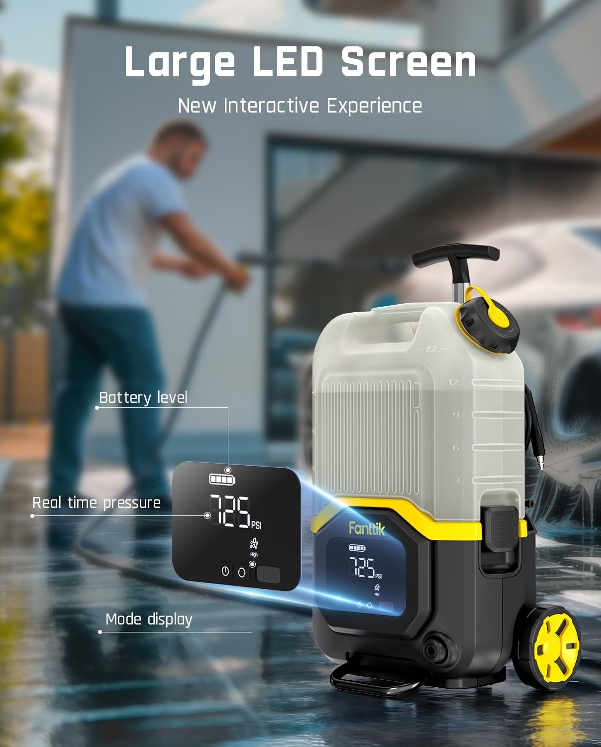 Fanttik NB8 Ultra Cordless Pressure Washer w/4.0 Gal Tank, Max 725PSI Electric Power Washer