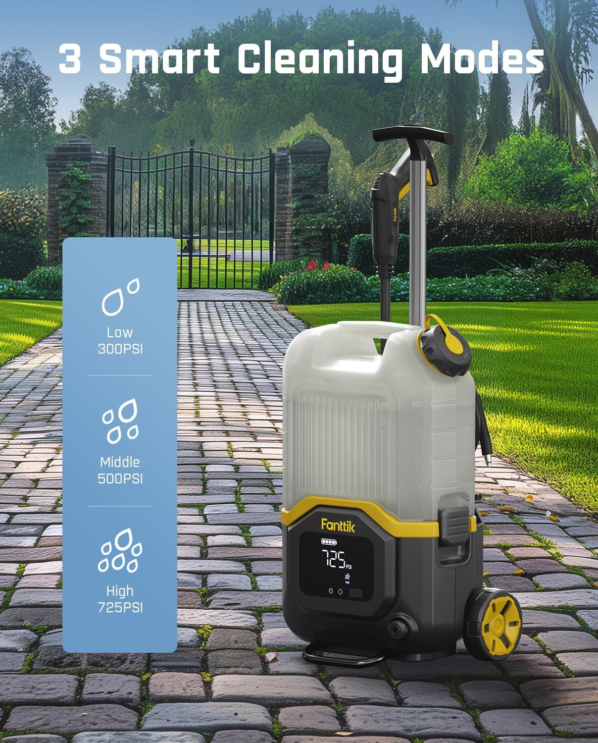 Fanttik NB8 Ultra Cordless Pressure Washer w/4.0 Gal Tank, Max 725PSI Electric Power Washer