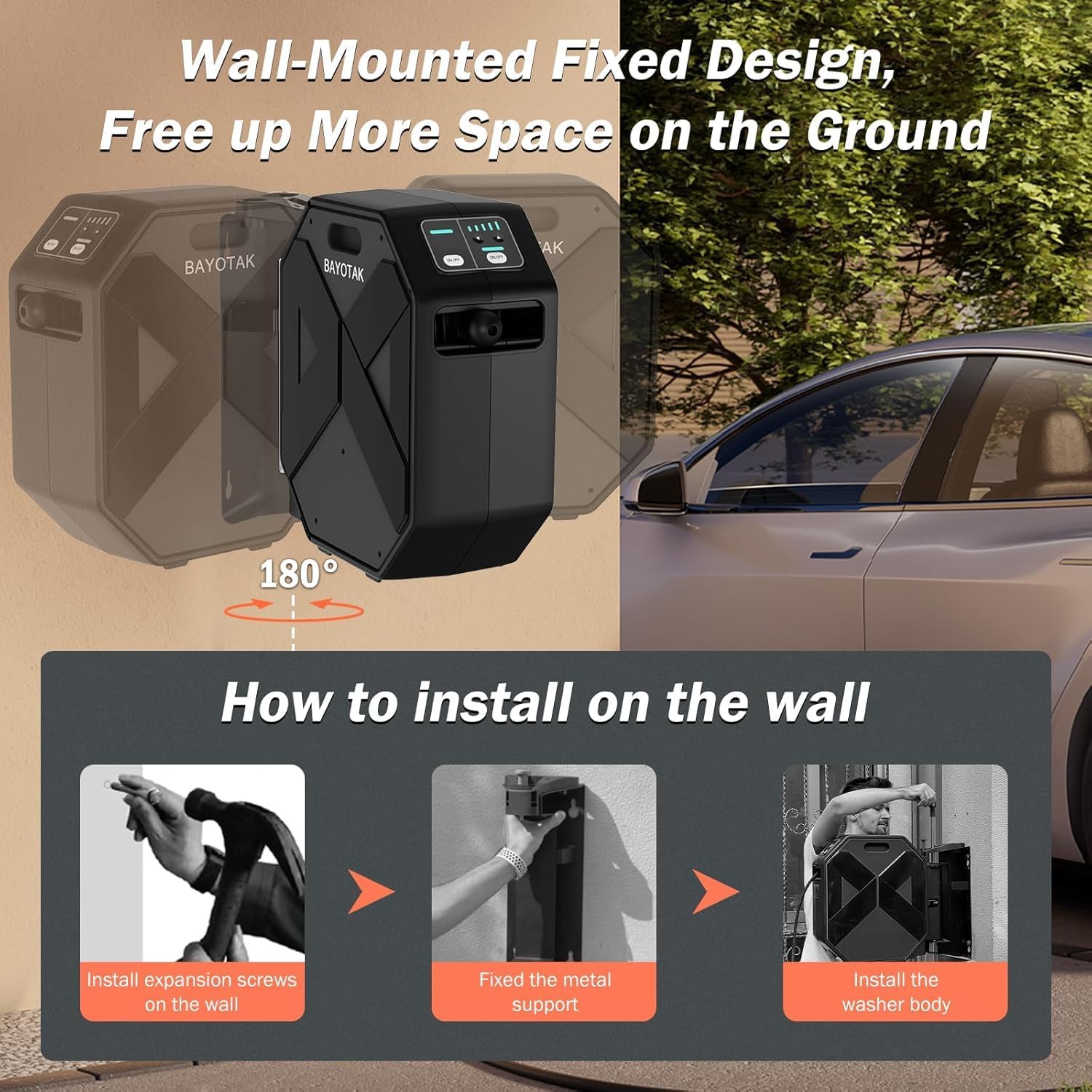 Electric Pressure Washer, 5500 PSI 3.8 GPM Wall Mounted Power Washer, 100 FT Retractable Hose