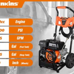 Genkins GPW3200 Gas Powered Foldable Pressure Washer 3200 PSI and 2.5 GPM, Soap Tank and Five Nozzle Set