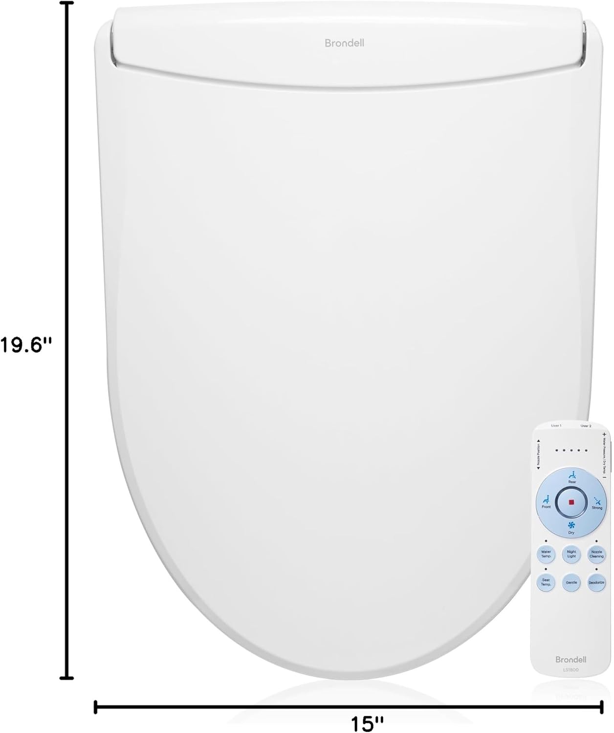 Brondell LS1800-RW Swash Electric Bidet Toilet Seat, Round
