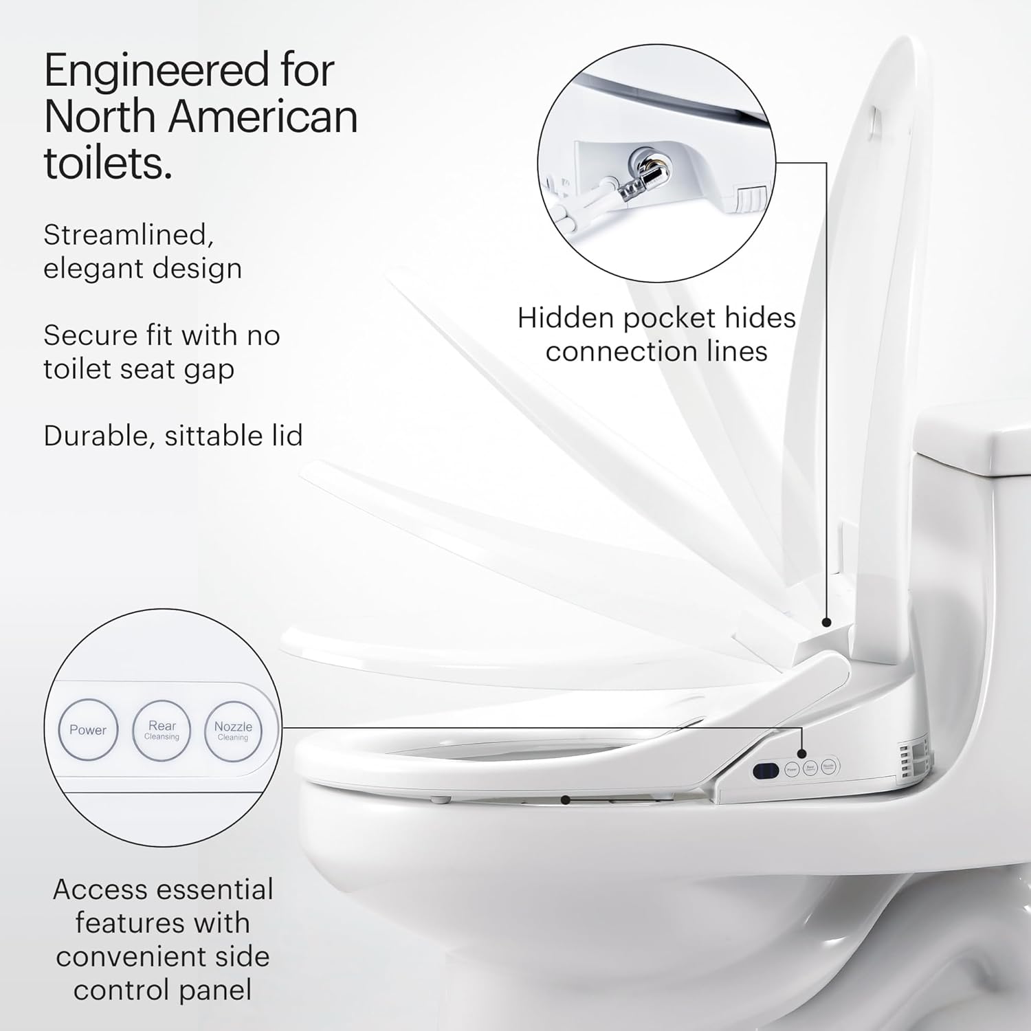 Brondell Bidet Toilet Seat S1400, Smart Toilet Seat, Dual Stainless-Steel, Self-Cleaning Nozzle, Round